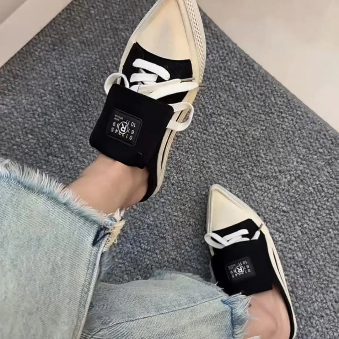 Ledger Pointed Lace-Up Mules
