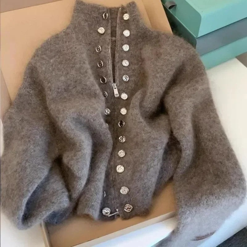 Minuet Button Zip Cardigan
