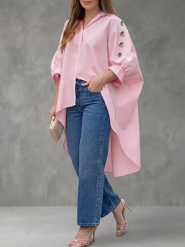 Grommet Sleeve High-Low Shirt