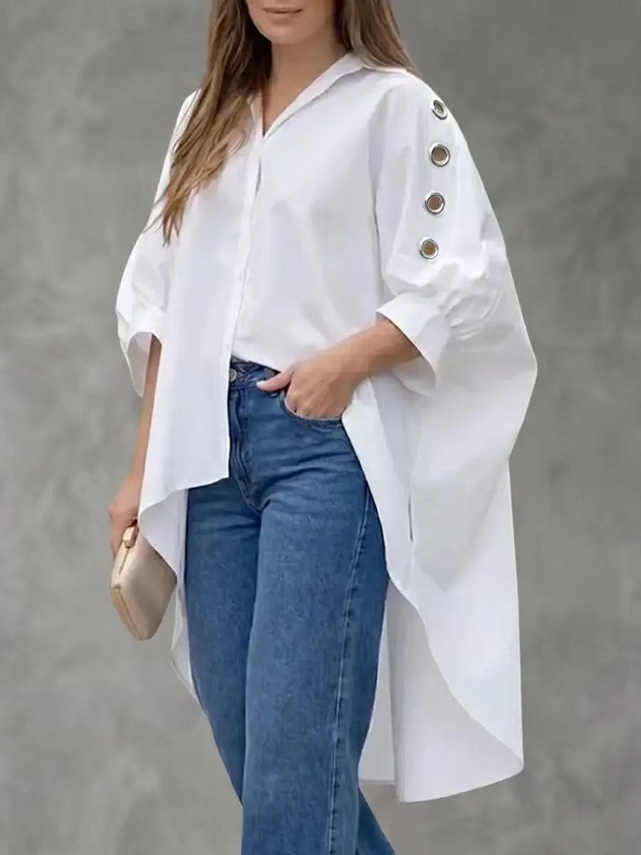 Grommet Sleeve High-Low Shirt
