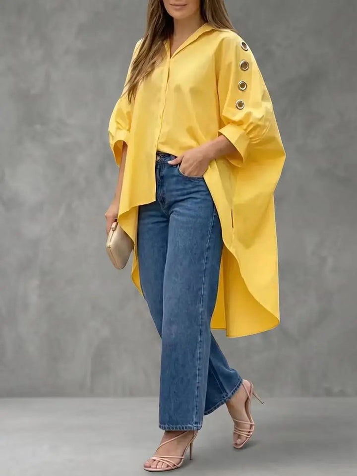Grommet Sleeve High-Low Shirt