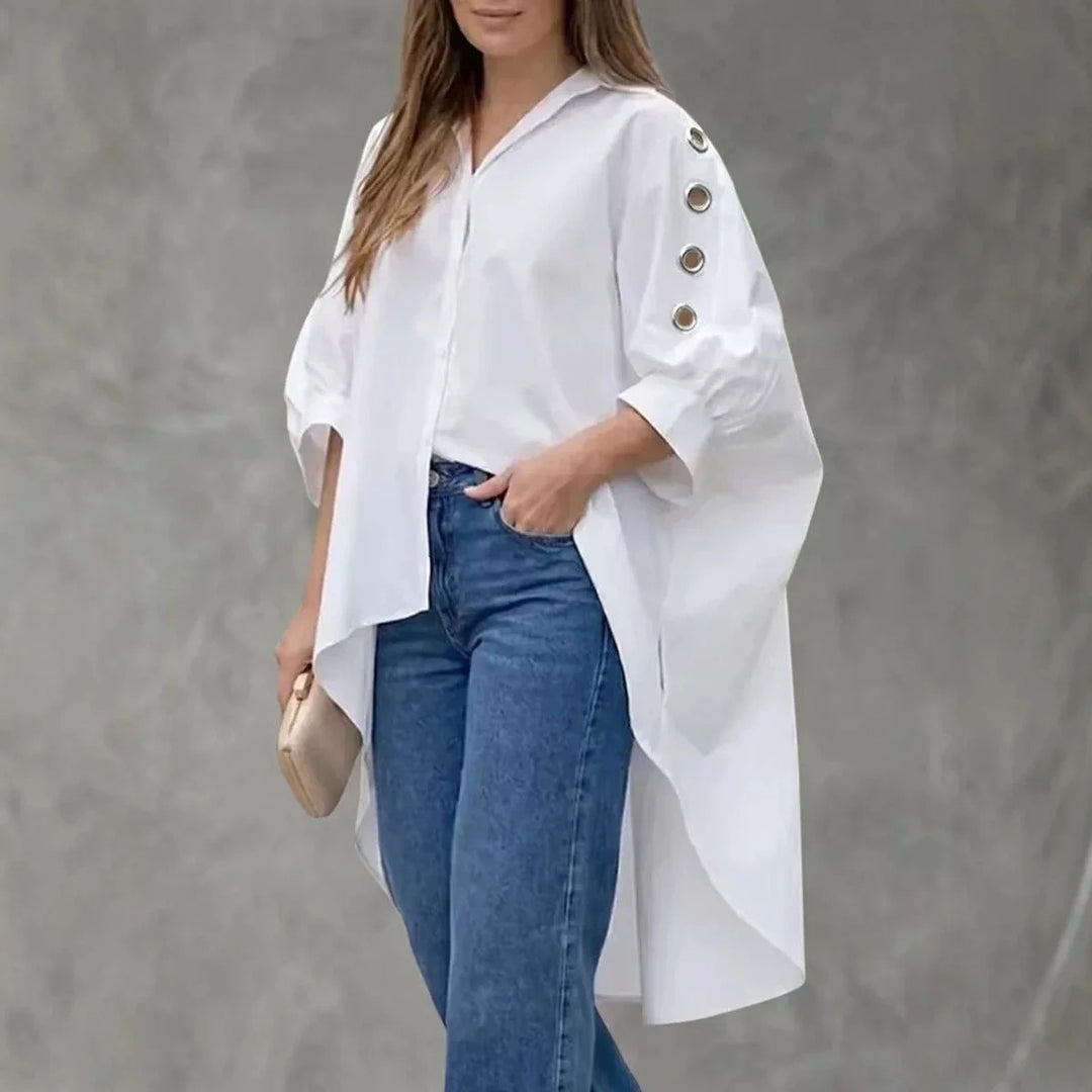 Grommet Sleeve High-Low Shirt