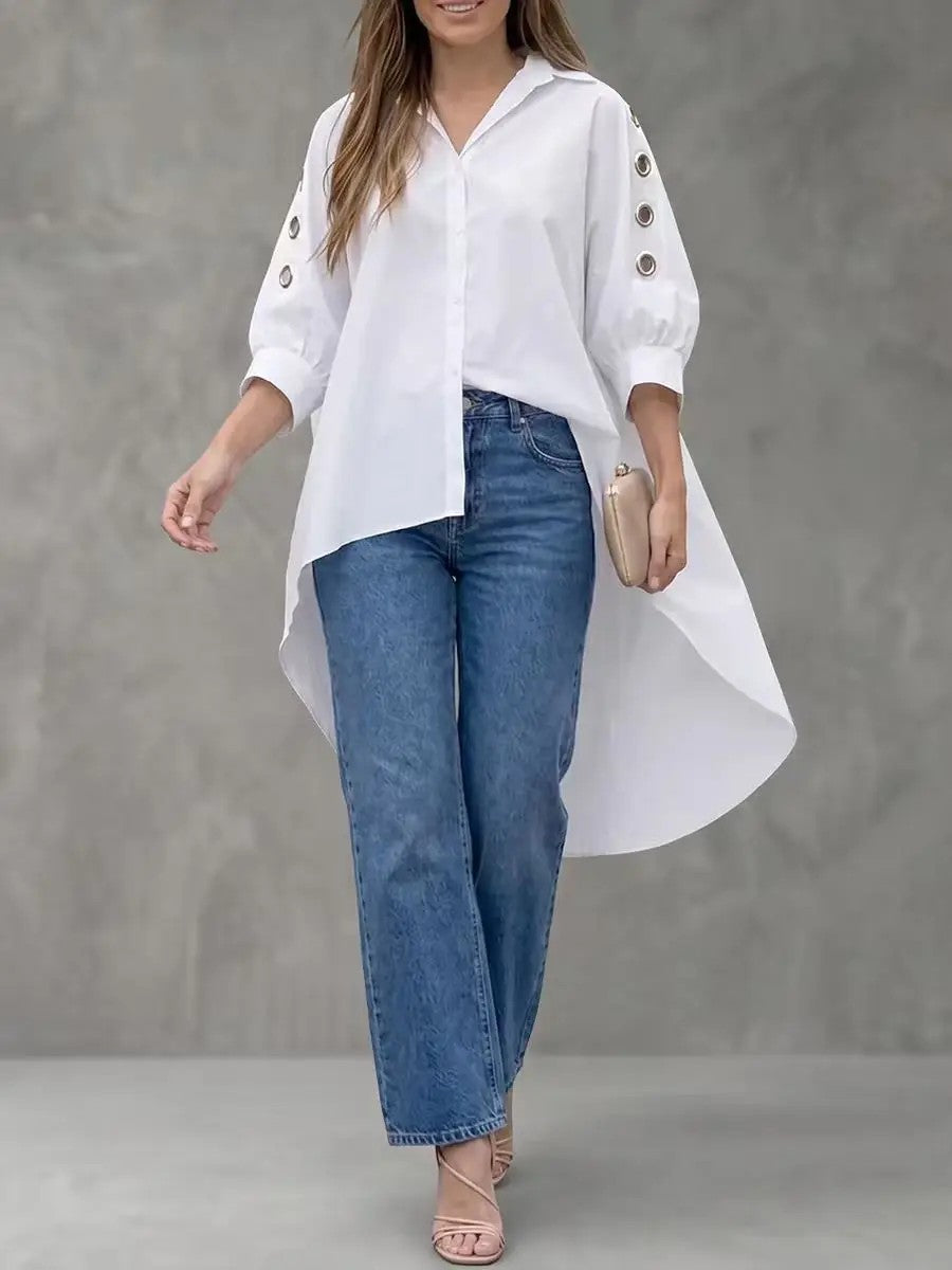 Grommet Sleeve High-Low Shirt
